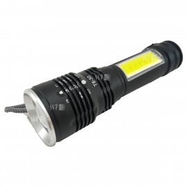Lámpara linterna táctica LED T6-30 recargable USB con LED COB lateral blanco y rojo.